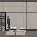 Modern Wall Lamp Illuminating Modern Interior With Gray Wall Fireplace And Cactus Plant
