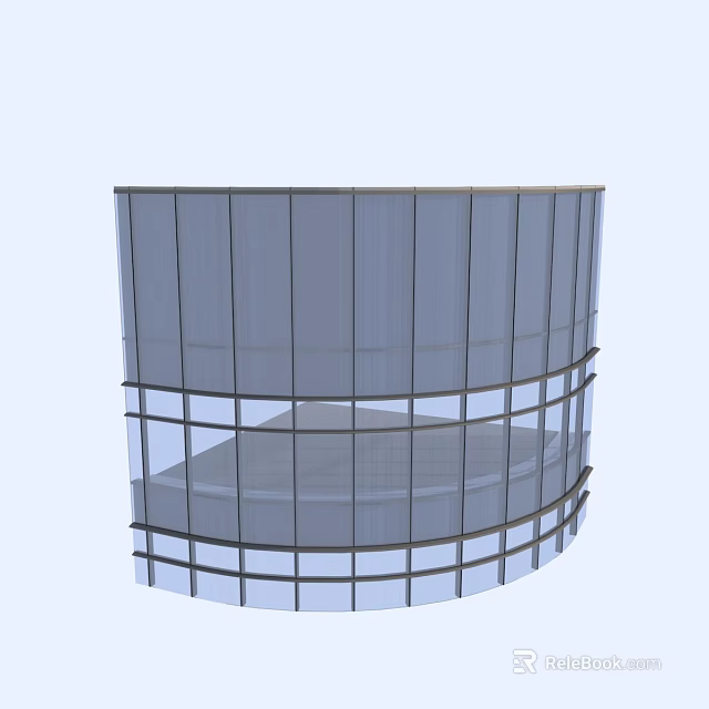 Cylindrical Building Structure with Glass Panels and Metal Grid Frame Design 3d model