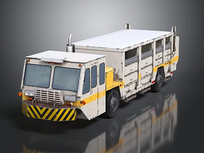 Industrial Work Truck With White Roof Yellow And White Body And Cage Compartments 3d model