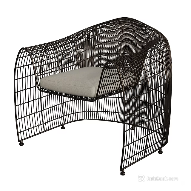 Modern Outdoor Sofa With Black Woven Frame And Soft Gray Cushion 3d model 