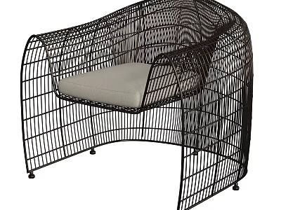 Modern Outdoor Sofa With Black Woven Frame And Soft Gray Cushion 3d model