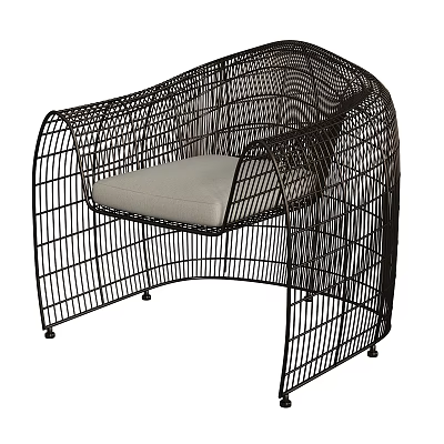 Modern Outdoor Sofa With Black Woven Frame And Soft Gray Cushion 3d model