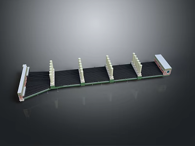 Bridge Model Structure With Multiple White Towers Black Deck Green Edges And End Buildings 3d model