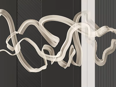 Modern Chandelier With Cream Curved Wavy Lines And Striped Dark Background Design 3d model