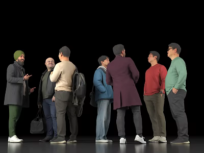 Diverse Group of Men Standing Together Conversing on Black Background 3d model