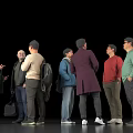 Diverse Group of Men Standing Together Conversing on Black Background