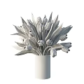 Fresh White Tulips in Clear Glass Vase with Green Leaves Decoration