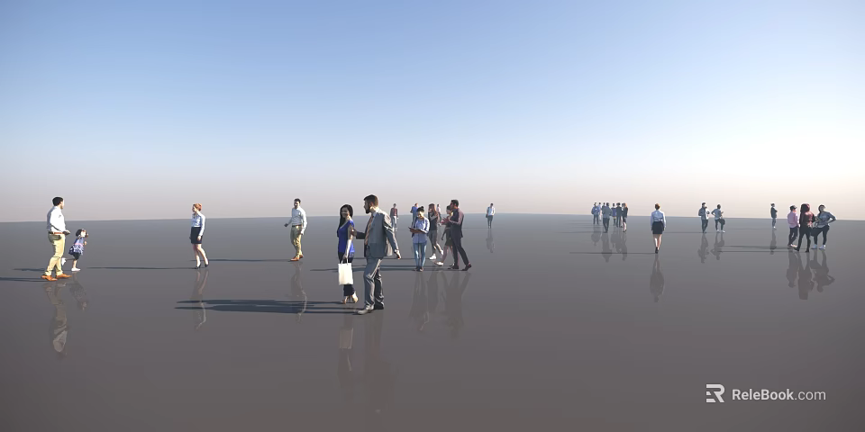 People Walking And Talking On Open Gray Ground Under Blue Sky In Casual Atmosphere 3d model 
