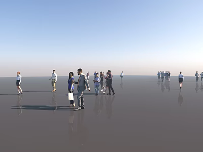 People Walking And Talking On Open Gray Ground Under Blue Sky In Casual Atmosphere 3d model