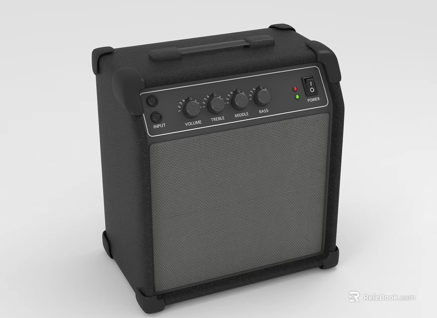 Black Portable Guitar Amplifier With Control Knobs Handle And Textured Surface 3d model 