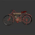 Vintage Red Bicycle With Classic Metal Frame Leather Seat And Rustic Wheels Design