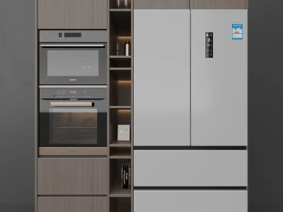 Modern Kitchen Sideboard Cabinet With Wooden And Silver Panels Drawers Storage Design 3d model