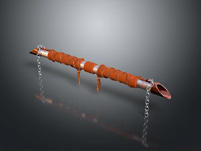 Long Brown Leather Wrapped Weapon With Metal Parts And Hanging Chains 3d model