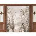 Traditional Sofa Backdrop Wall With Hand painted Tropical Plants Birds And Wooden Frame
