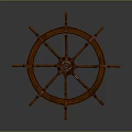 Vintage Wooden Ship Wheel With Classic Spokes And Central Hub Design