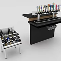 Commercial Bar Counter With Multiple Beer Taps Black Top And Wine Display Rack