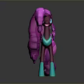 Colorful Cartoon Pony Character With Pink Curly Mane Purple Body And Green Accessories