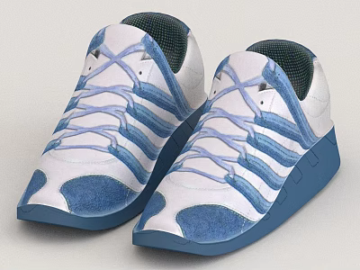 White Casual Sneakers With Blue Stripes Blue Soles Light Purple Laces And Green Mesh Lining 3d model