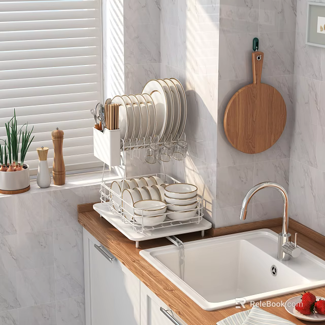 Practical Bathroom Cabinet Rack With Multi Layer Design For Organizing Dishes And Utensils 3d model 