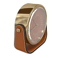 PH Lauren Gold Rimmed Desktop Clock With Brown Dial And Leather Strap