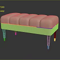 Pink Tufted Upholstered Ottoman With Gold Trim And Black Legs With Gold Accents