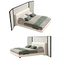 Modern Double Bed With Upholstered Headboard Green Throw Pillows And Gray Bedding 3d model
