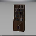 Brown Wooden Bookcase With Multiple Shelves And Cabinet With Doors Filled With Books
