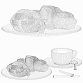 Delicious Fresh Chocolate Filled Croissants With Hot Coffee On White Plates