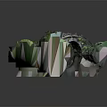 Geometric Scenic Model With Stone Arch Bridge Steps Green Vegetation And Stream