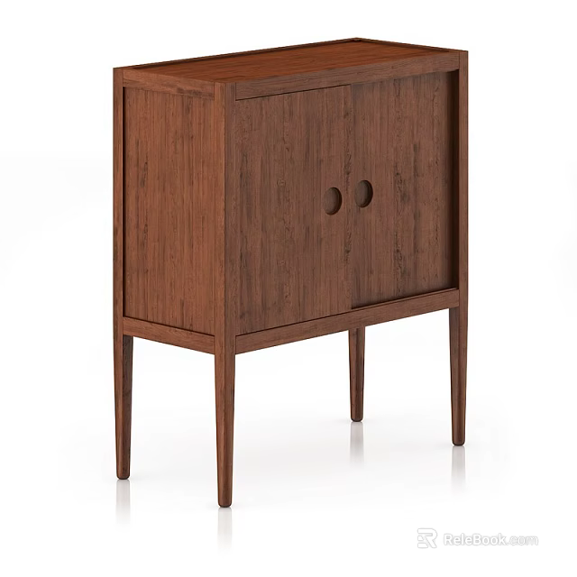 Modern Minimalist Wooden Entryway Side Cabinet with Round Knobs and Slim Legs Design 3d model 