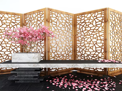 New Chinese Screen Sakura Tree Table 3d model