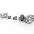 Silver Kitchen Bowls and Plates Stacked in Various Sizes for Daily Use