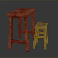 Two Rustic Wooden Stools With Simple Design And Four Legged Textured Structure
