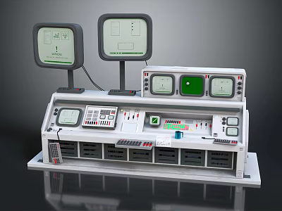 Industrial Computer Control Terminal With Multiple Screens Buttons And Indicators 3d model