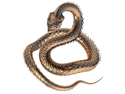 Intricately Carved Snake Sculpture With Detailed Scales And Coiled Body Design 3d model
