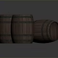 Three Wooden Barrels with Metal Hoops for Household Storage and Decorative Use