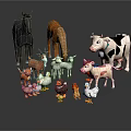 Collection of Various Animal Characters Including Horses Deer Cows Chickens and Ducks
