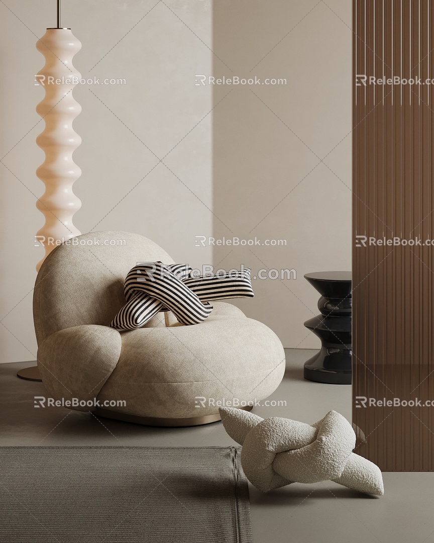 Modern Single Sofa Long Pillow 3d model