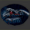 Dynamic Game and Movie Characters in Blue Wave with Red Serpent and Small Figures