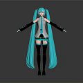 Anime Virtual Character With Blue Long Hair Twin Ponytails White Top Black Gloves And Boots