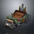 Vintage Steam Powered Car With Green Body Brown Leather Seats And Spoked Wheels