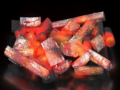 Burning Stone And Wood Logs Featuring Bright Red Orange Glowing Flames 3d model
