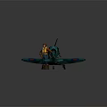 Male Character Standing Next To Turquoise Plane With Propeller And Wing Emblems