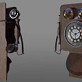 Vintage Wooden Wall Mounted Telephone With Rotary Dial And Brass Bells Digital Device