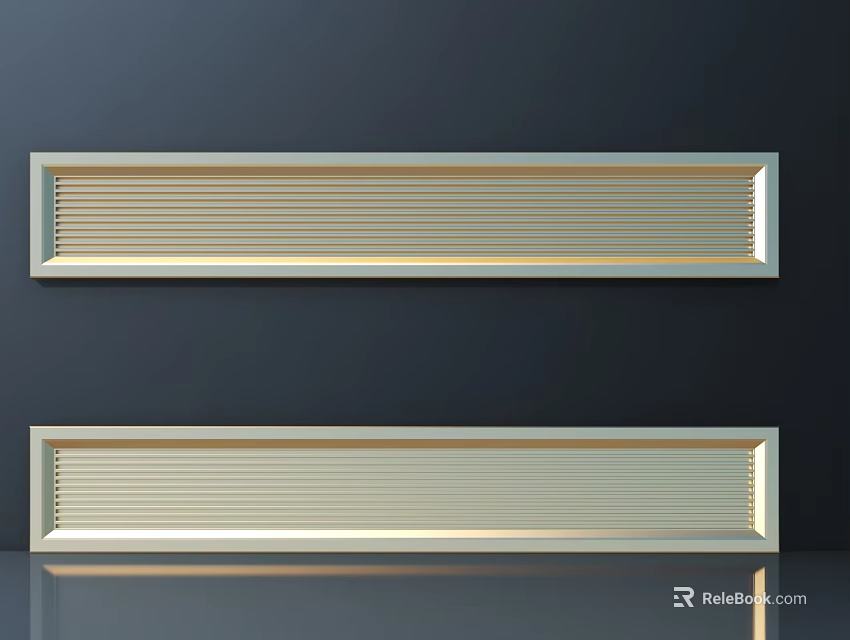 Golden Gypsum Molding Decorative Panels On Dark Background Wall With Reflective Floor 3d model 