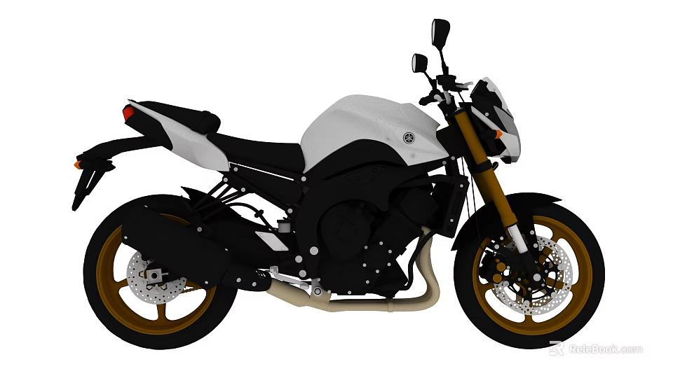 Black and White Modern Motorcycle with Gold Wheels Sporty Design and Street Style 3d model 