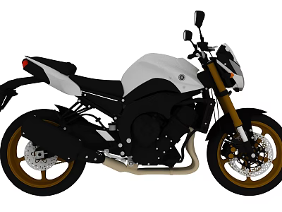 Black and White Modern Motorcycle with Gold Wheels Sporty Design and Street Style 3d model