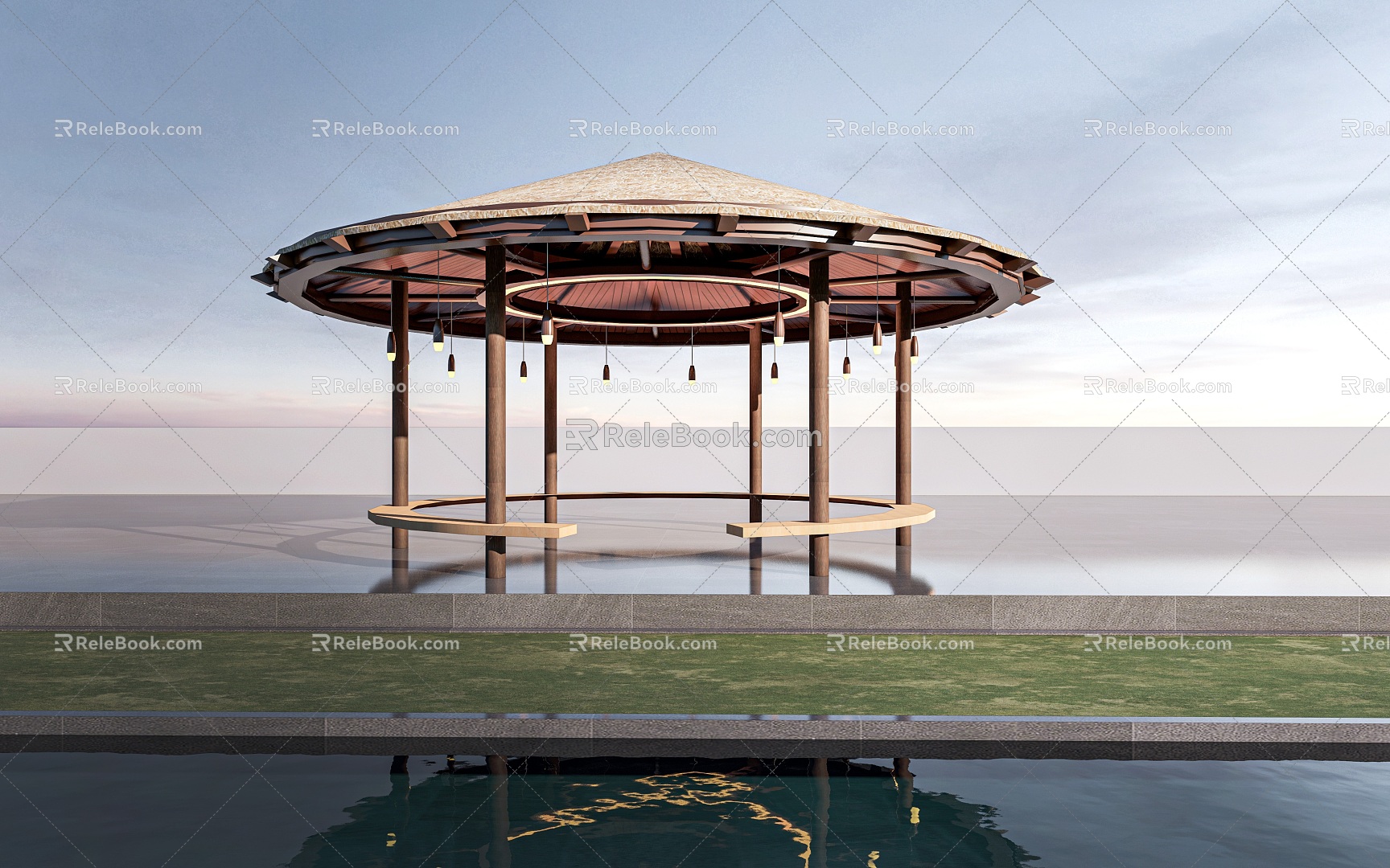 landscape pavilion thatched pavilion wood structure pavilion pavilion 3d model