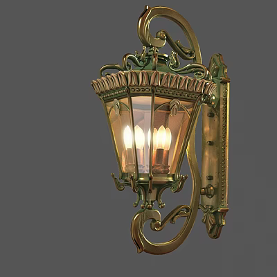 Vintage Brass Wall Sconce with Ornate Scrollwork and Glass Shade Illuminated Warm Light Interior Decor 3d model