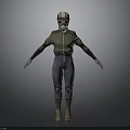 Post Apocalyptic Character Outfit With Gas Mask Green Jacket And Blue Pants